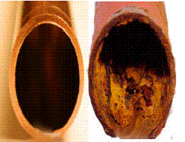 Corroded water pipe illustrates stenosis